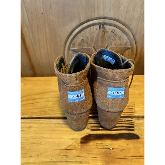 TOMS Suede Desert Wedge Lace Up Ankle Booties Brown Size 7.5 Tie Boots Shoes - Picture 6 of 8